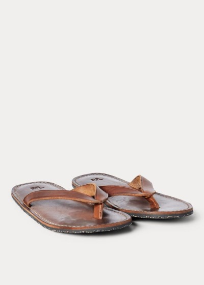 Sandalias Ralph Lauren Hombre Marrom Oscuro - Leather Flip-Flop - SVFLB7685